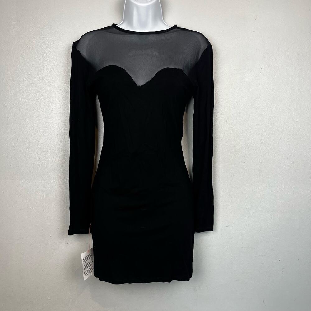 ASOS Design Long Sleeve Bodycon Dress Sweatheart Neckline Sheer Black Size 4 NEW